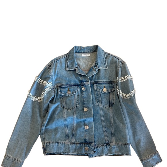 Sandro Blue Denim Jacket with Pearl Accents - Picture 5 of 8